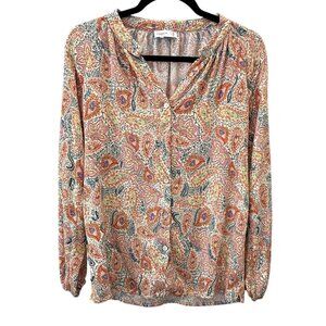 FRNCH Paris Womens S Paisley Button Boho Blouse Long Sleeve Lightweight Office